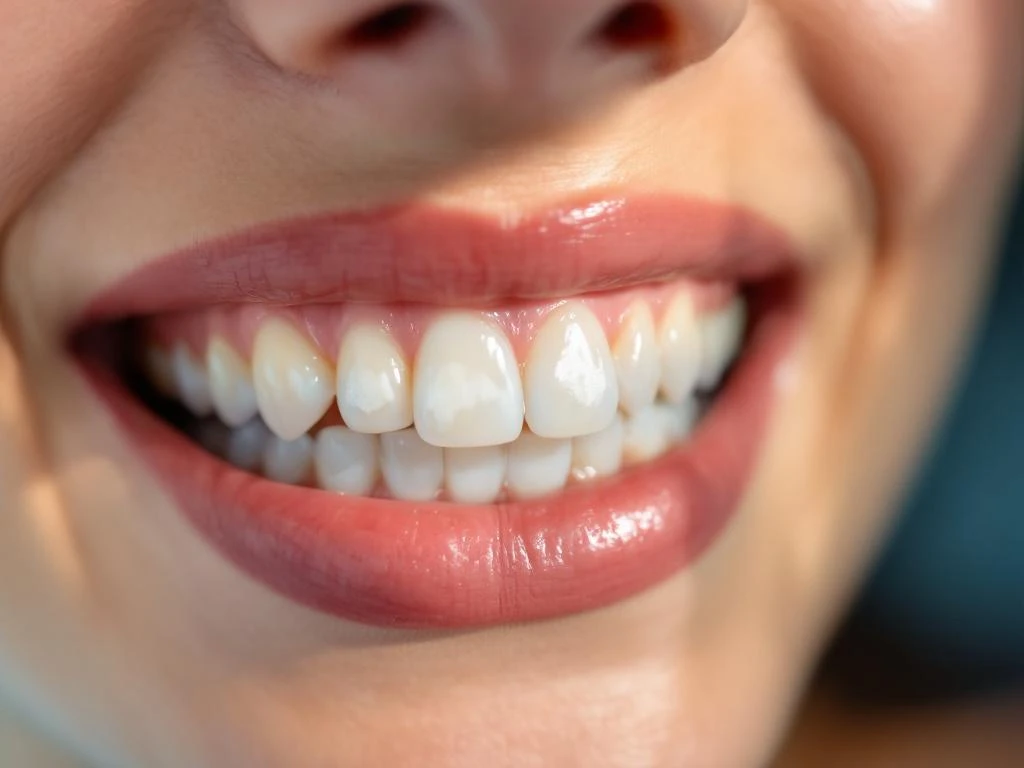 Open mond met tanden die witte vlekken op het tandglazuur tonen, close-up tandheelkundige fotografie